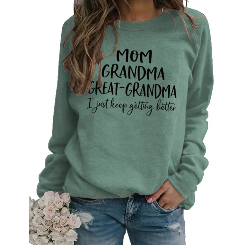 

Mom Grandma Great Letters Print Fall Sweatshirt for Women Long Sleeve Crewneck Casual Loose Graphic Shirts Pullover Top Dropship