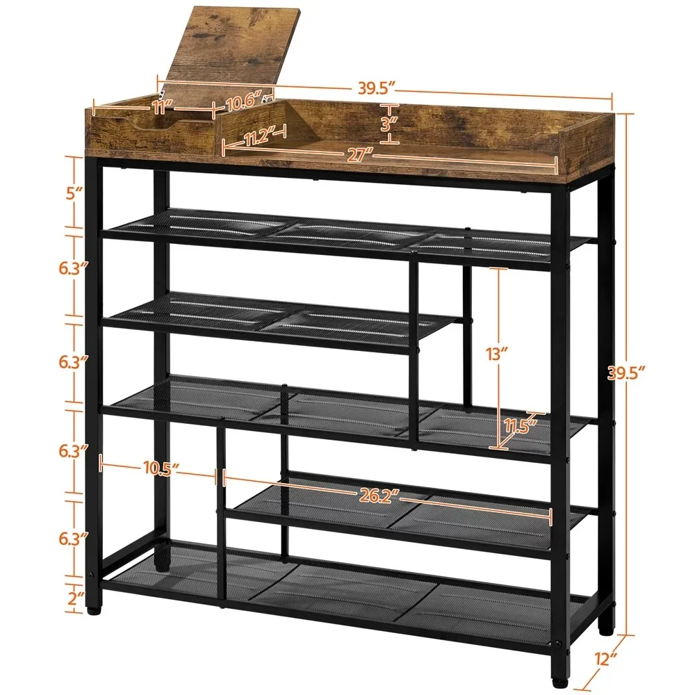 

Shoes Storage Rustic Brown 6-Tier Metal Shoes Rack Organizer With Wooden Top for Entryway Free Shipping Shoerack Shoe-shelf Home