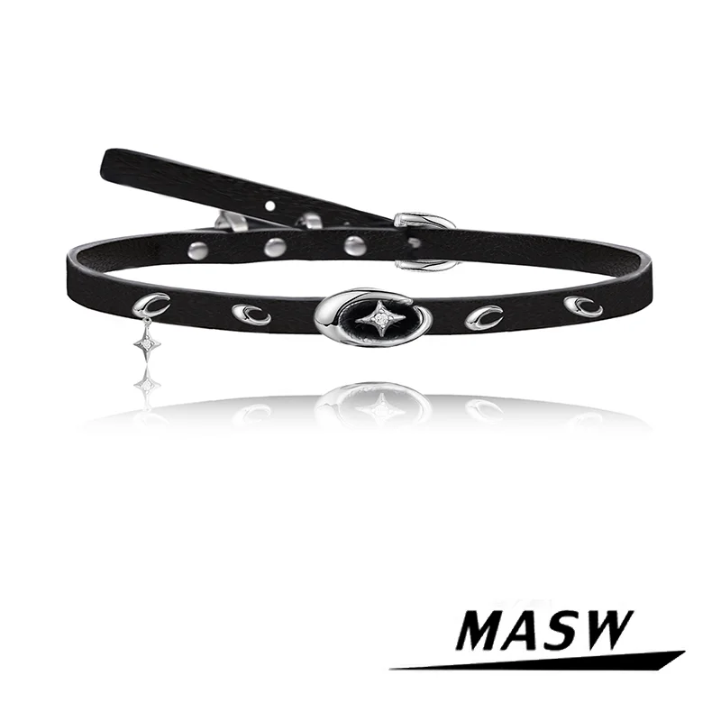 

MASW Original Design 2023 Trend New Jewelry Star Moon Charm Black PU Choker Necklace For Women Gift Fine Accessories