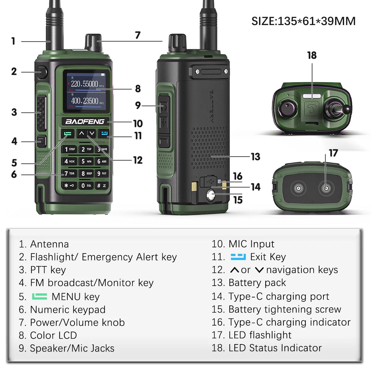 1/2X Baofeng UV-17R Walkie Talkie Tri Band Wireless Copy Frequency 999CH NOAA Long Range Type-C UV 5R UV-17 PRO V2 Two Way Radio 6