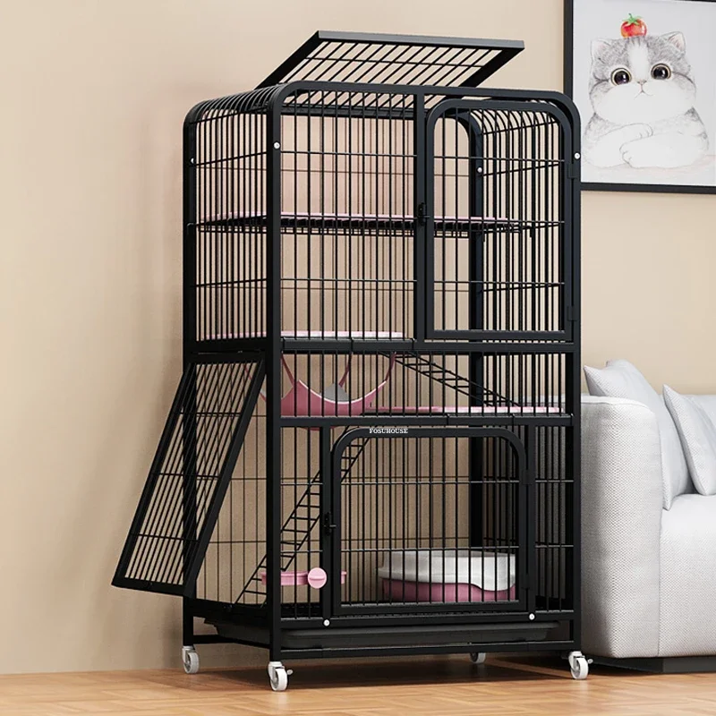 

Simple Iron Mesh Cat Cage Indoor House Pet Supplies Household Three Floors Cat Villa Oversized Balcony Cat House With Wheels
