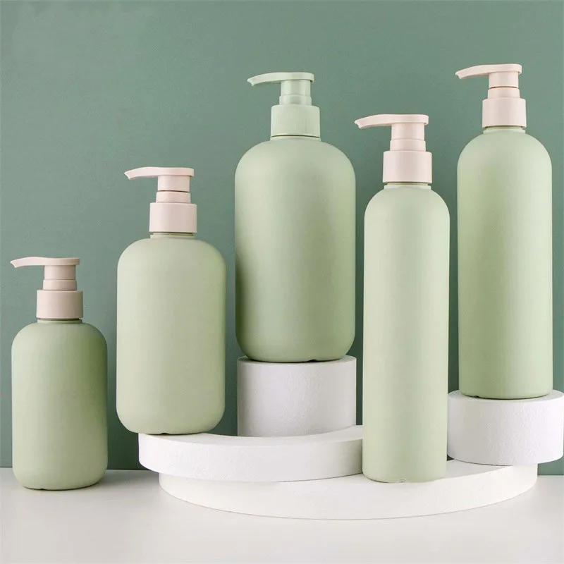 

200ml/300ml/500ml Green Empty Plastic Fillable Shampoo Bottle High-end Cosmetic Push Type Acrylic Pump Head Refillable Bottles