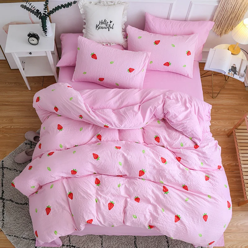 Girl Teen Bedding Sets Light Pink Green Duvet Cover Pillowcase Bed Sheet Woman Adult Bedclothes King Queen