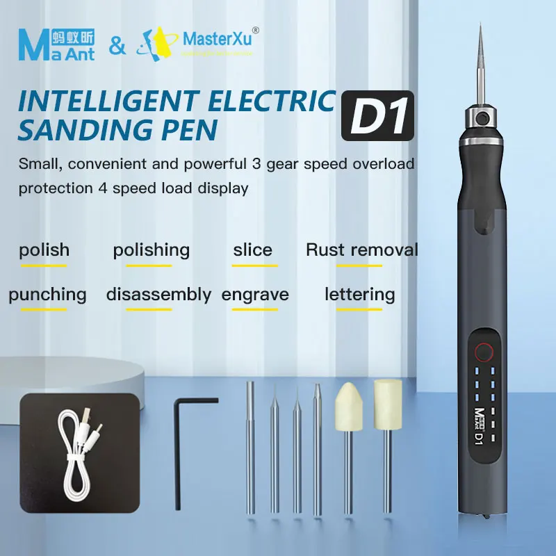 MaAnt D1 도매 충전 그라인딩 펜, 휴대폰용 미니 지능형 CPU eMMC 금속 절단 도구, 헤드 팁 조각 연마