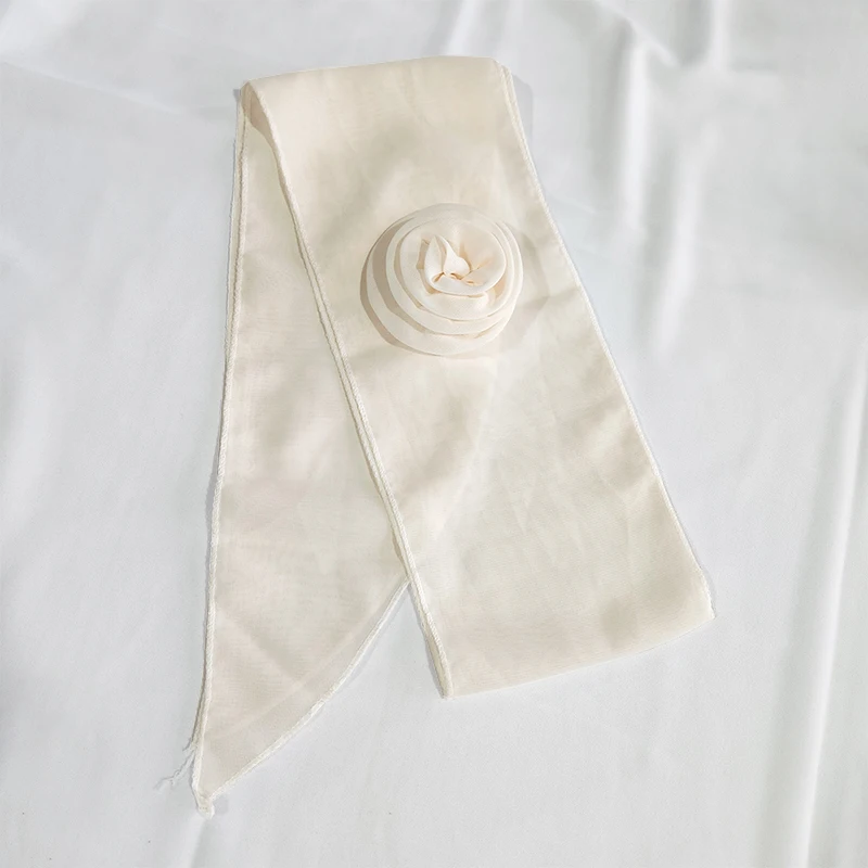 Luxury Long Chiffon Scarf Female Print Rose Thin Narrow Scarf Floral Satin Hair Band Bag Ribbon Scarfs Women Small Neckerchief 4