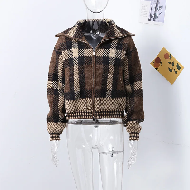 Description Picture 5 of itemPlaid Jacket Woman Coat Single Breasted Office Lapel Pocket Casual Thicken Top Ladies Spring High Street Warm Streetwear 2025