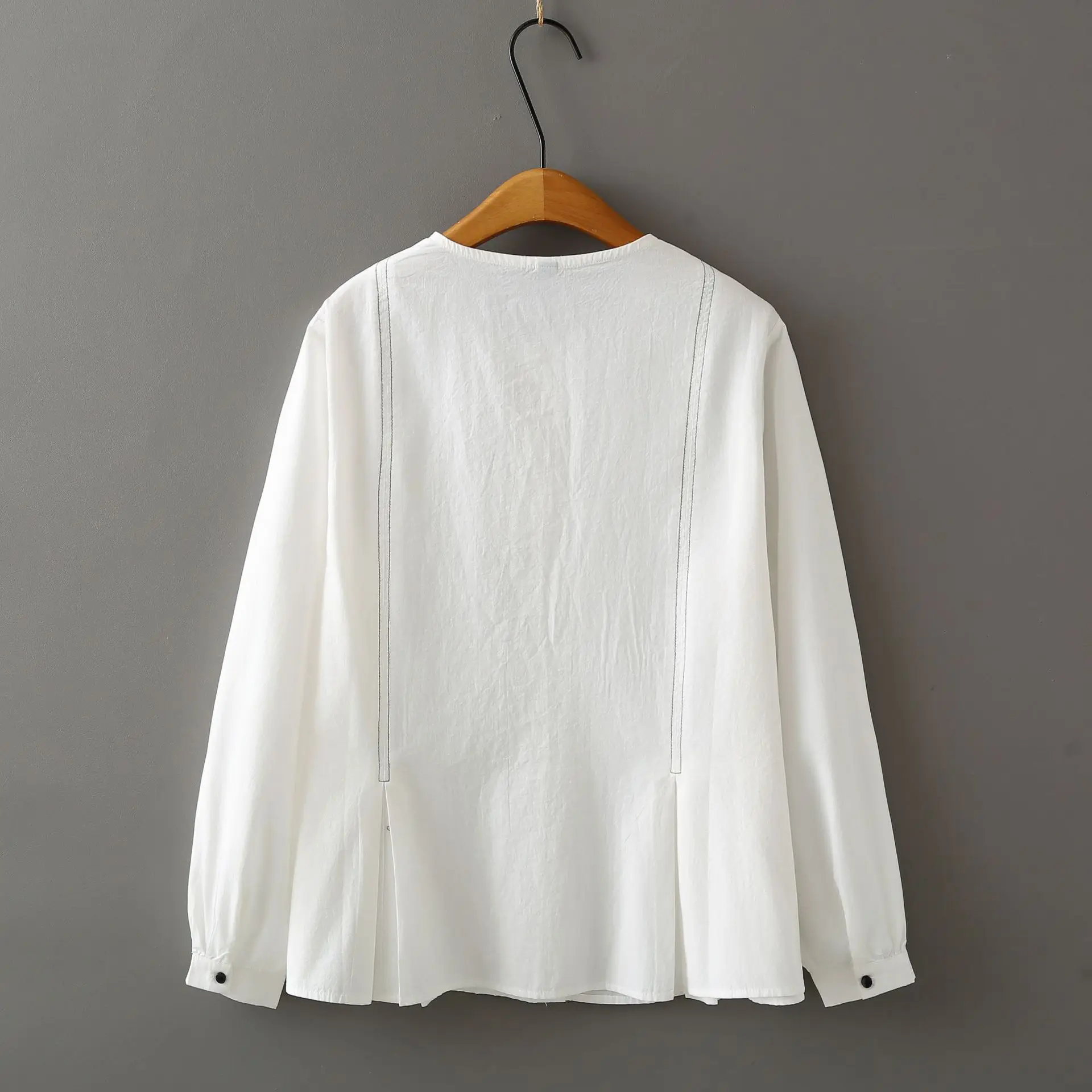 Fashion Plus Size Women's Blouses Autumn New Style Simple And Elegant Long Sleeve Bright Line Casual Washed Cotton Shirt 2527