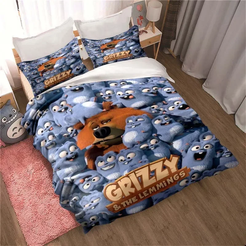 

Комплект постельного белья Grizzy and The lemps, мягкий комплект постельного белья для спальни для взрослых и детей, односпальная и двуспальная кровать, комплект с мультяшным пододеяльником
