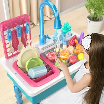 Play House Simulation Kitchen Sink Children Toys With Real Faucet Cooking Stove Cookware Pot Pan Play Food Girls Toy Educational 2