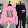 Kids Baby Saja Printed Sweatshirt Set, Cute Cartoon Character Outfit for Boys Girls, Casual Soft Pullover & Pants Suit