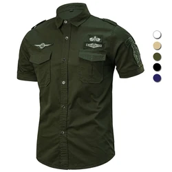 Summer  Shirt Men Cotton Short Sleeve 101 Airborne Tactical Air Assault Shirts Male Casual Big Size M-6XL Camisa Militar