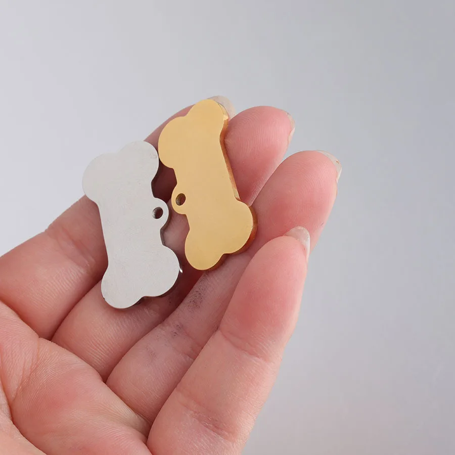 20Pcs/Lot 31*16mm High Quality Mirror Polished Stainless Steel Pet ID Tag Dog Bone Charms DIY Pendant