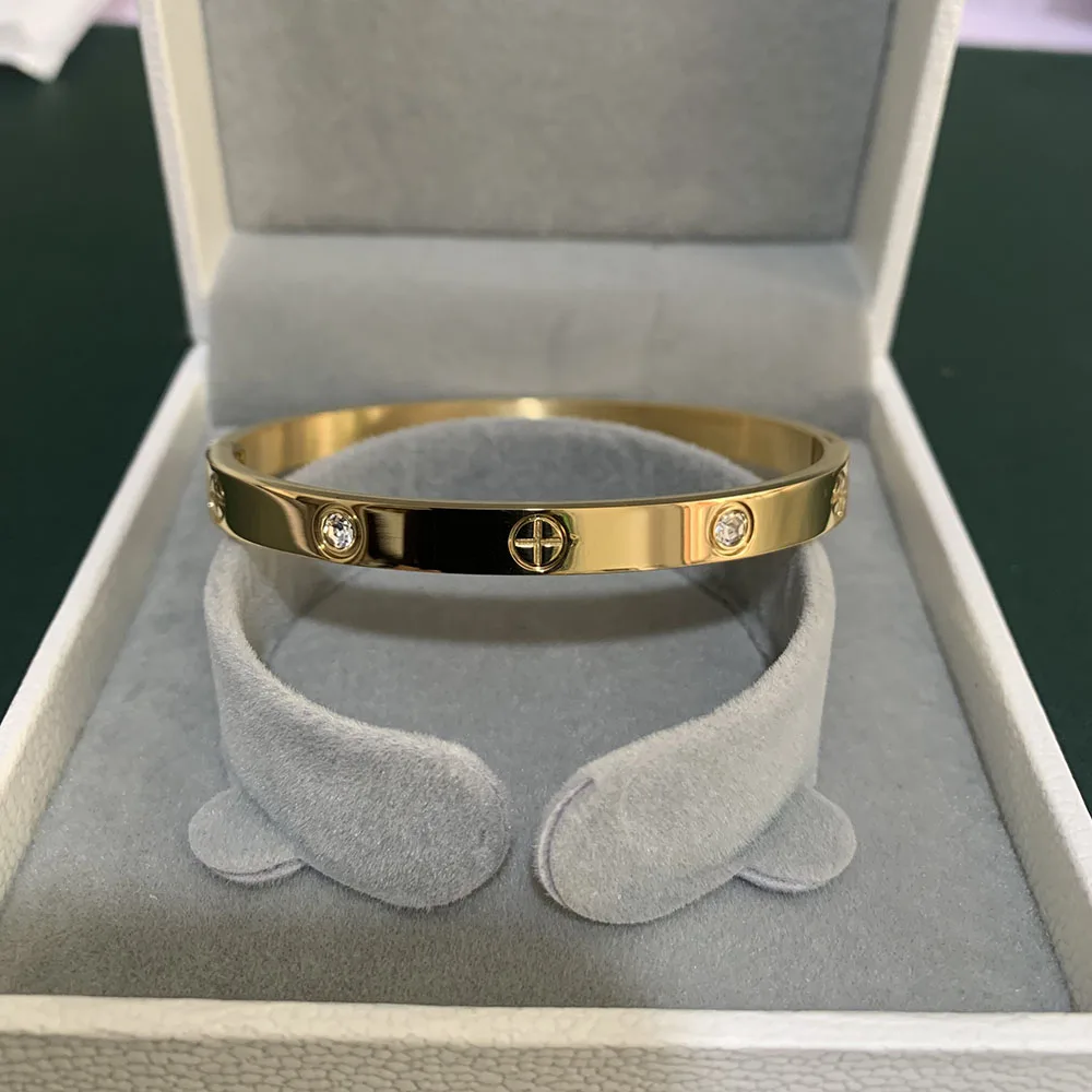 Stainless Steel Bracelet New Design Gold Color Zircon And Cross Nut Nail Bracelet Gold & Bangle For Woman Stainless Steel Screw Brand Jewelry