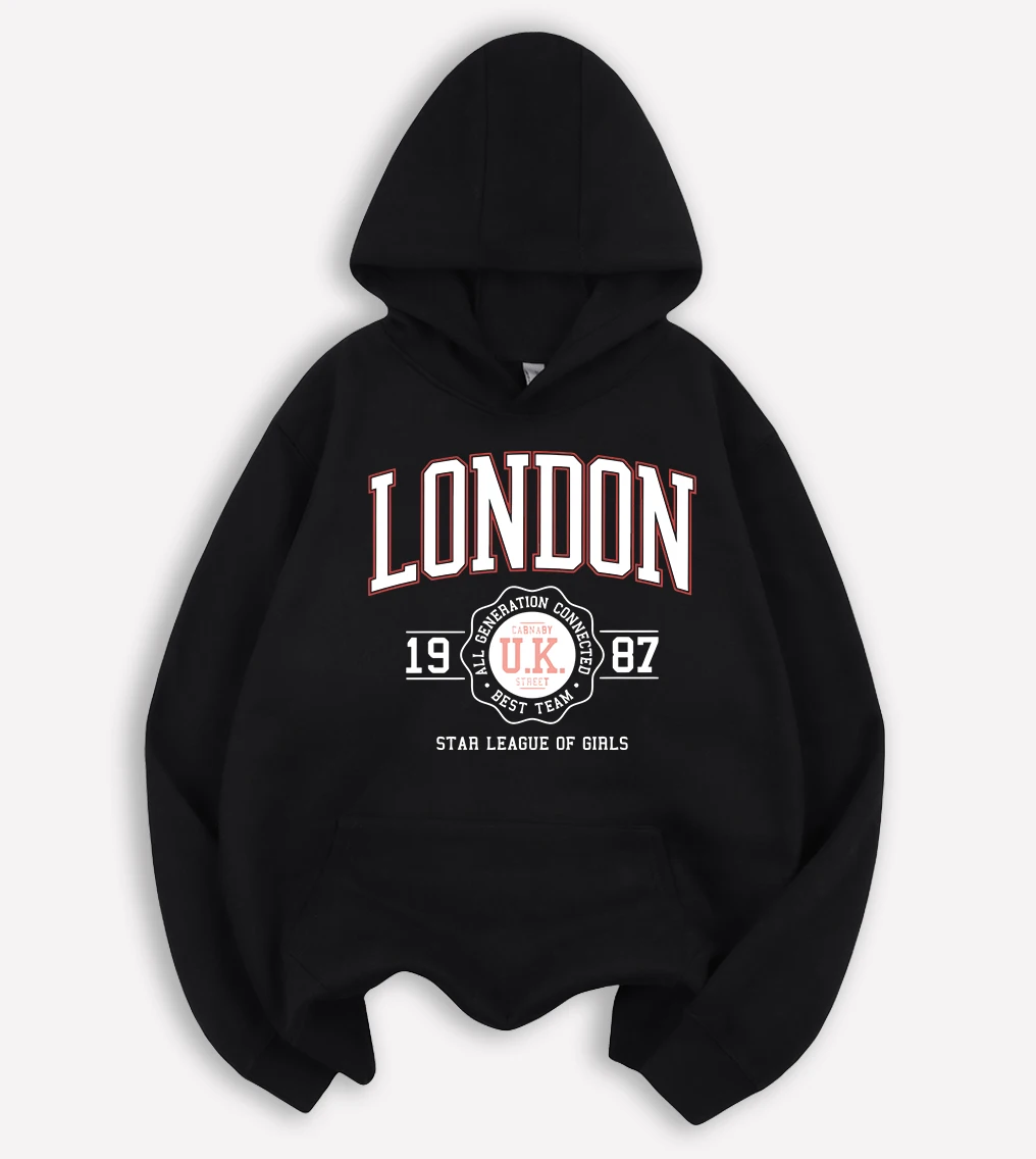 London Star League Of Girls Print Male Hoody Hip Hop Colour Hoodies Fleece All-Match Pullovers Pocket Mens Vintage Loose Clothes