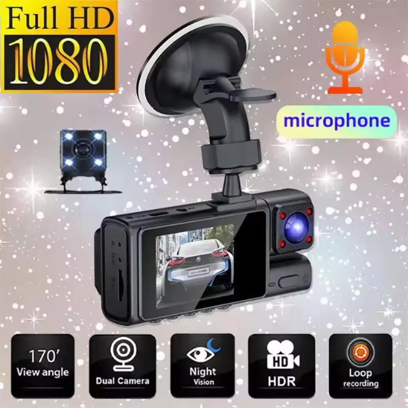 3 Cameras Dash Cam Parking Monitoring Clear Car Rearview Mirror Car Video Recording Camcorder Wide Angle Car Camera Recorder