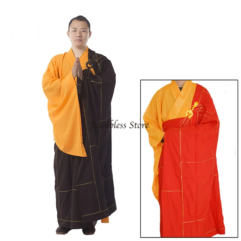 Red Coffee Chinese Traditional Monk Robes for Adults Buddhist Abbot Clothing Gown Temple Buddhism Confession Cassock