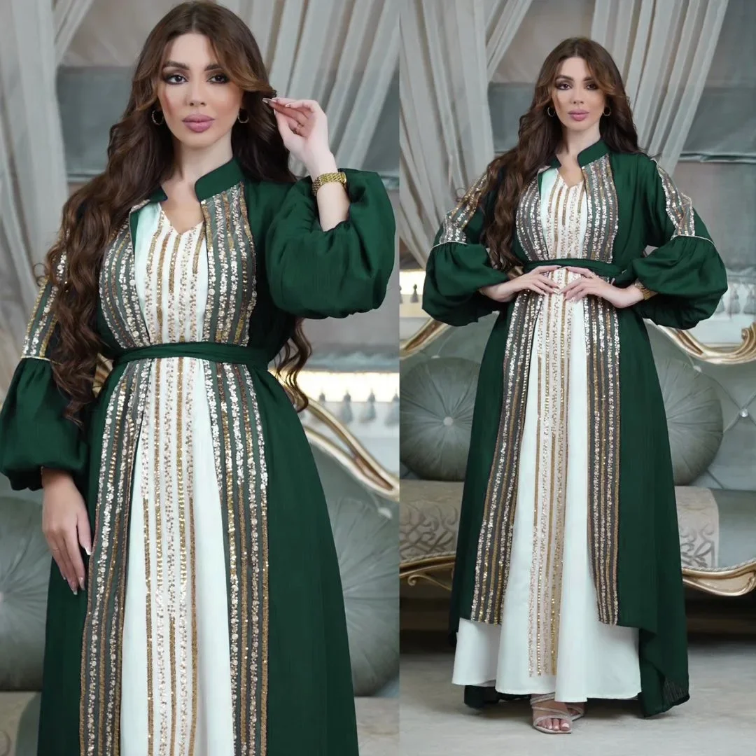 Elegant Kimono Abaya Set Jalabiya for Women Dubai Turkey Islam Arabic Morocco Party Muslim Long Dresses Islam Outfit Kaftan Robe