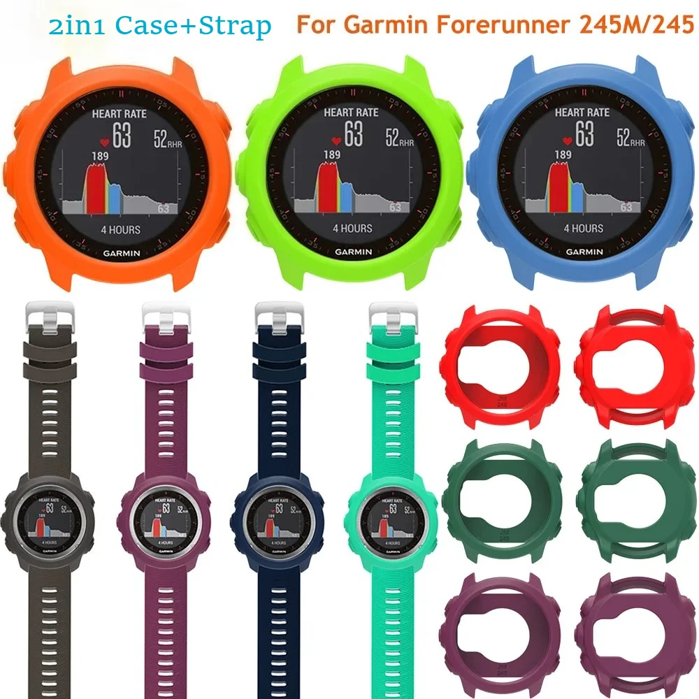 Capa protetora de silicone + alça para garmin forerunner 245m/245 pulseira protetora escudo quadro casos protetores