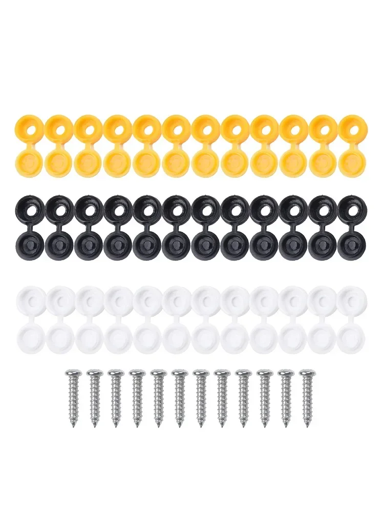 32 NUMBER PLATE CAR FIING FITTING KIT 32 SCREWS HINGE CAPS YELLOW
