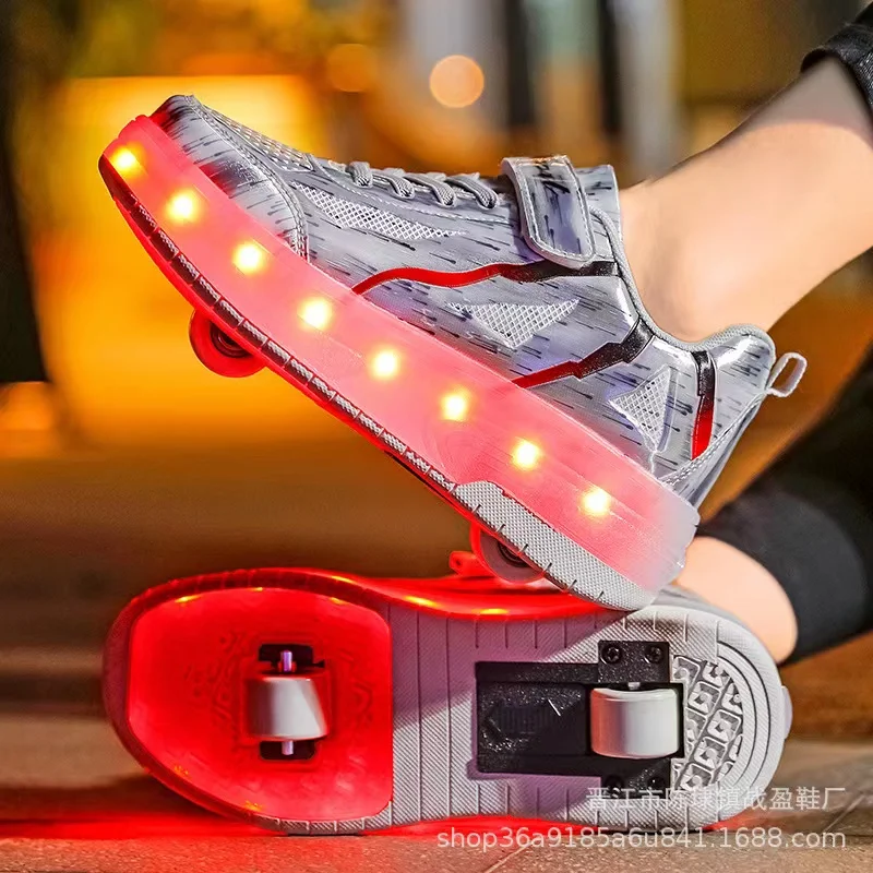 Roller Skate Shoes 2 Wheels Sneakers Children Boys Girls Gift Sports Casual Led Flashing Light Up USB Charging With wheels Boots