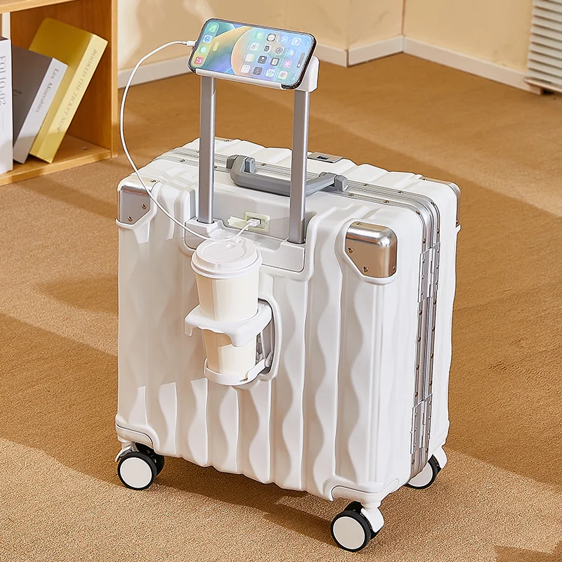 Valise cabine à code avec port usb et porte-gobelet intégrés_voghion.com