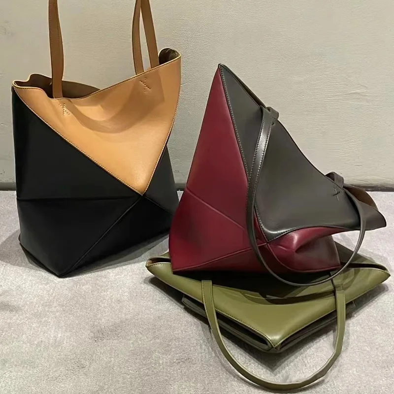 

New Women 2023 Fold Geometry Tote Bag Color Contrast Single Shoulder Crossbody Carrying Large Capacity Women's Luxury Brand Bag