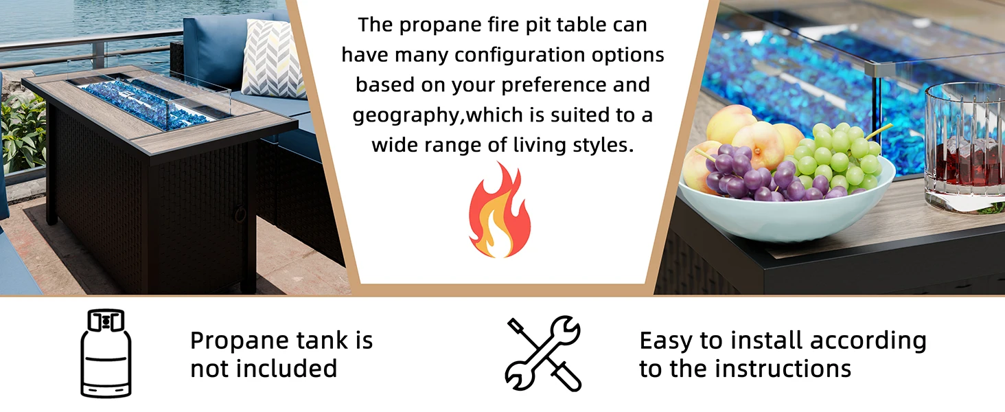 Description Picture 3 of itemJAMFLY Outdoor Propane Fire Pit Table 45 Inch with Lid, 50,000 BTU Gas Fire Pits for Outside Patio with Glass Wind Guard,Clear