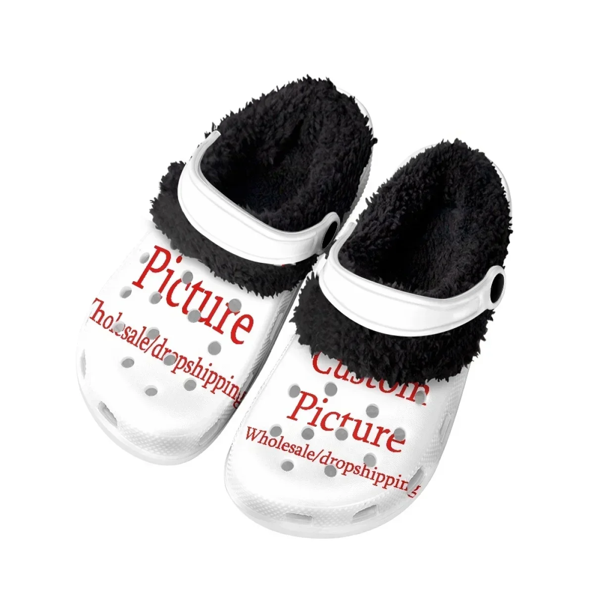 Cotton Fuzzy Slippers for Women Fashionable Warm Black White Soft Hole Shoes High Quality Round Toe Flats Spring Autumn Winter