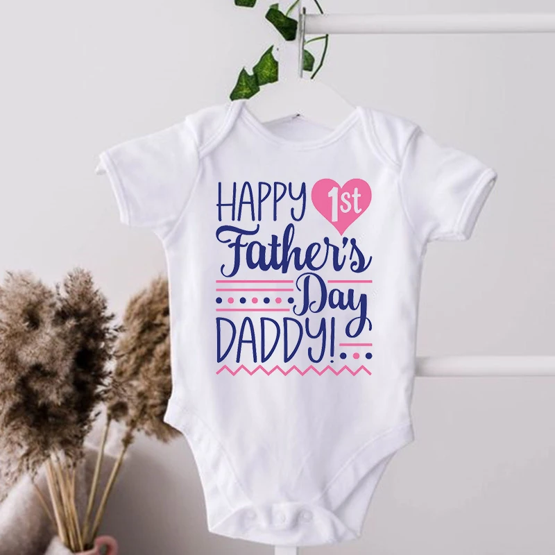 

Newborn Infant Baby Clothes Happy 1st Father's Day Daddy Funny Toddler Jumpsuits Boys Girls Bodysuits Outfits Gifts for New Dad