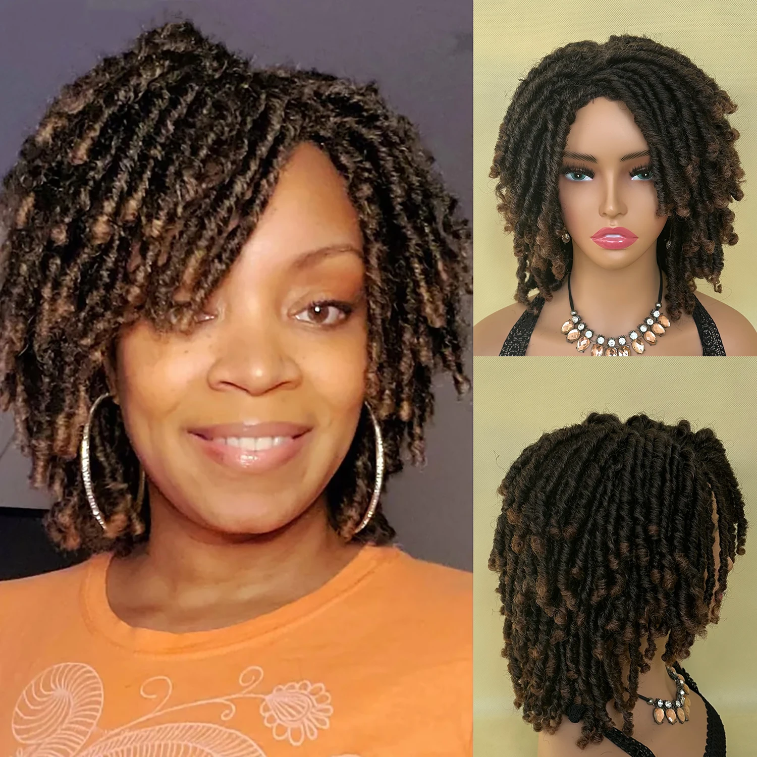 Synthetic Dreadlock Wigs Cheap Short Curly Braided Twist Wigs For Black Women Ombre Red Brown Synthetic Wig