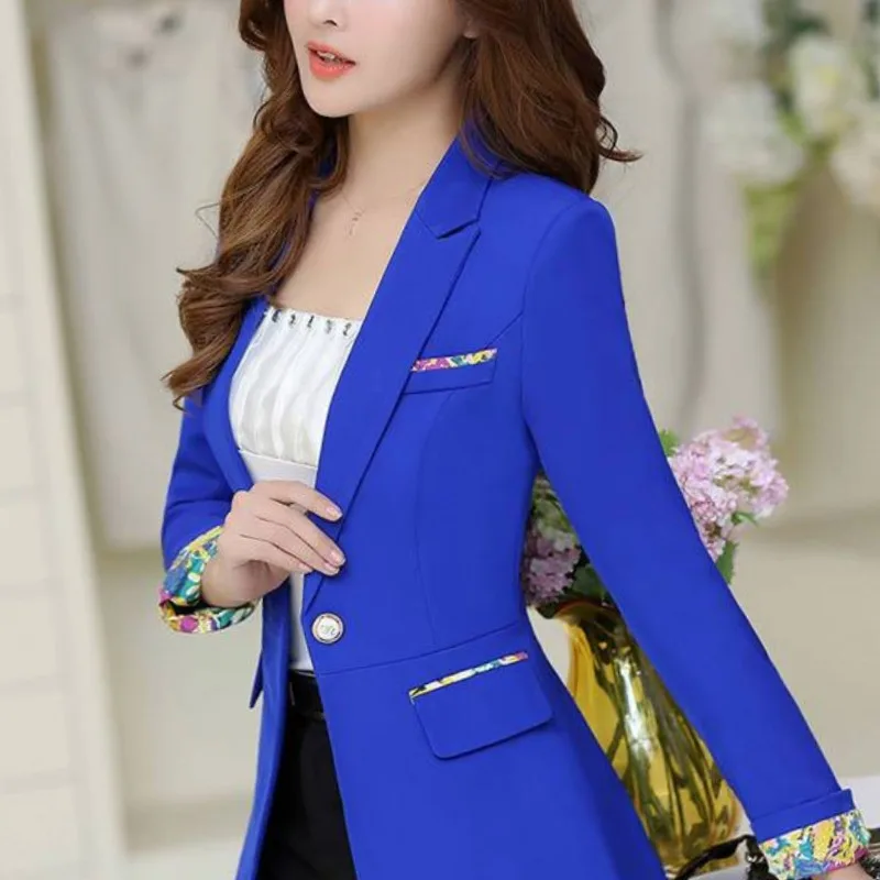 Women's Spring and Autumn New Fashion Commuter Polo Collar Printed Button Casual Versatile Long Sleeve Slim Fit Short Suit Coat