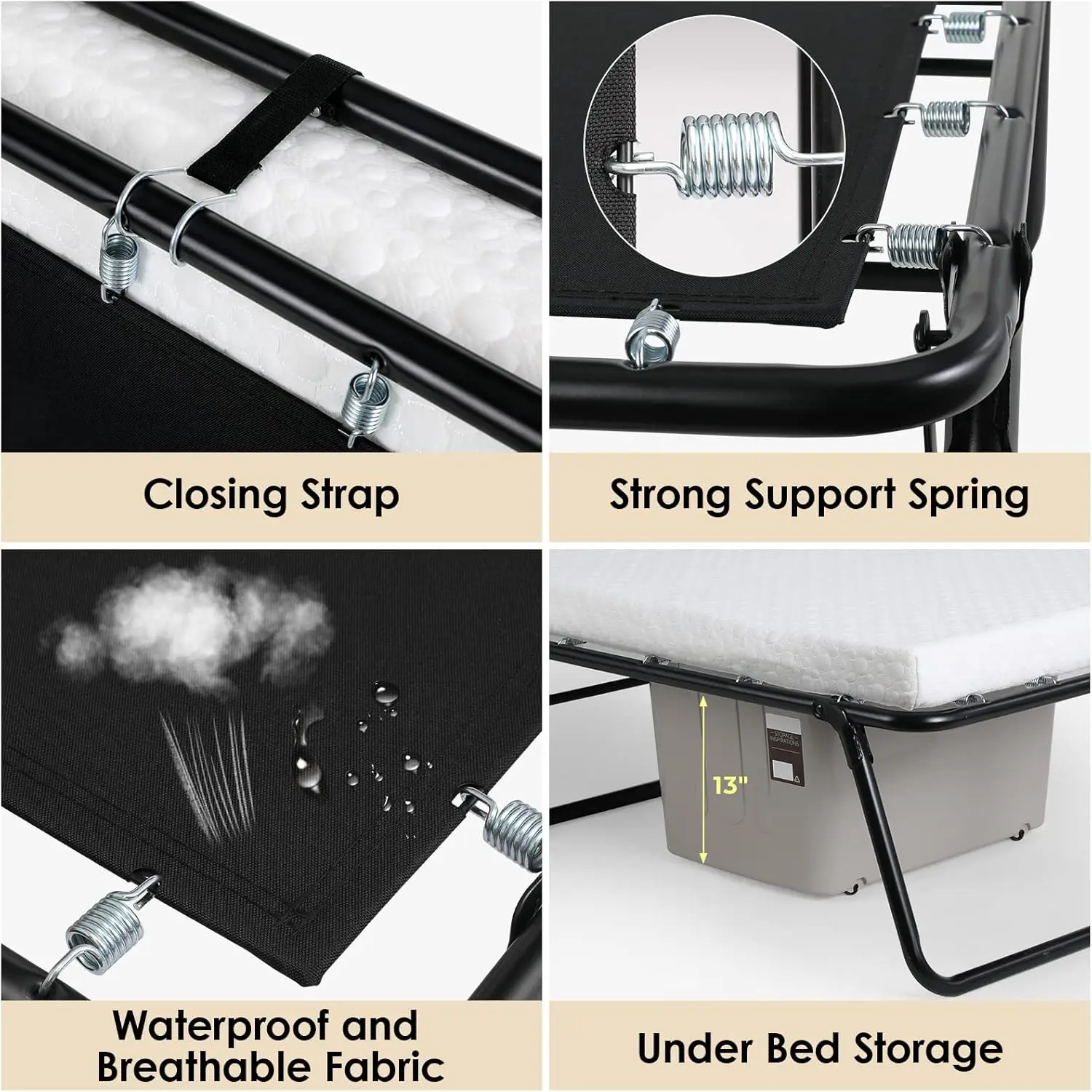 Folding  Bed with Mattress for Adults,Foldable Bed,Portable Bed,Metal Bed Frame with Memory Foam Mattress,(75" x 31"x14")