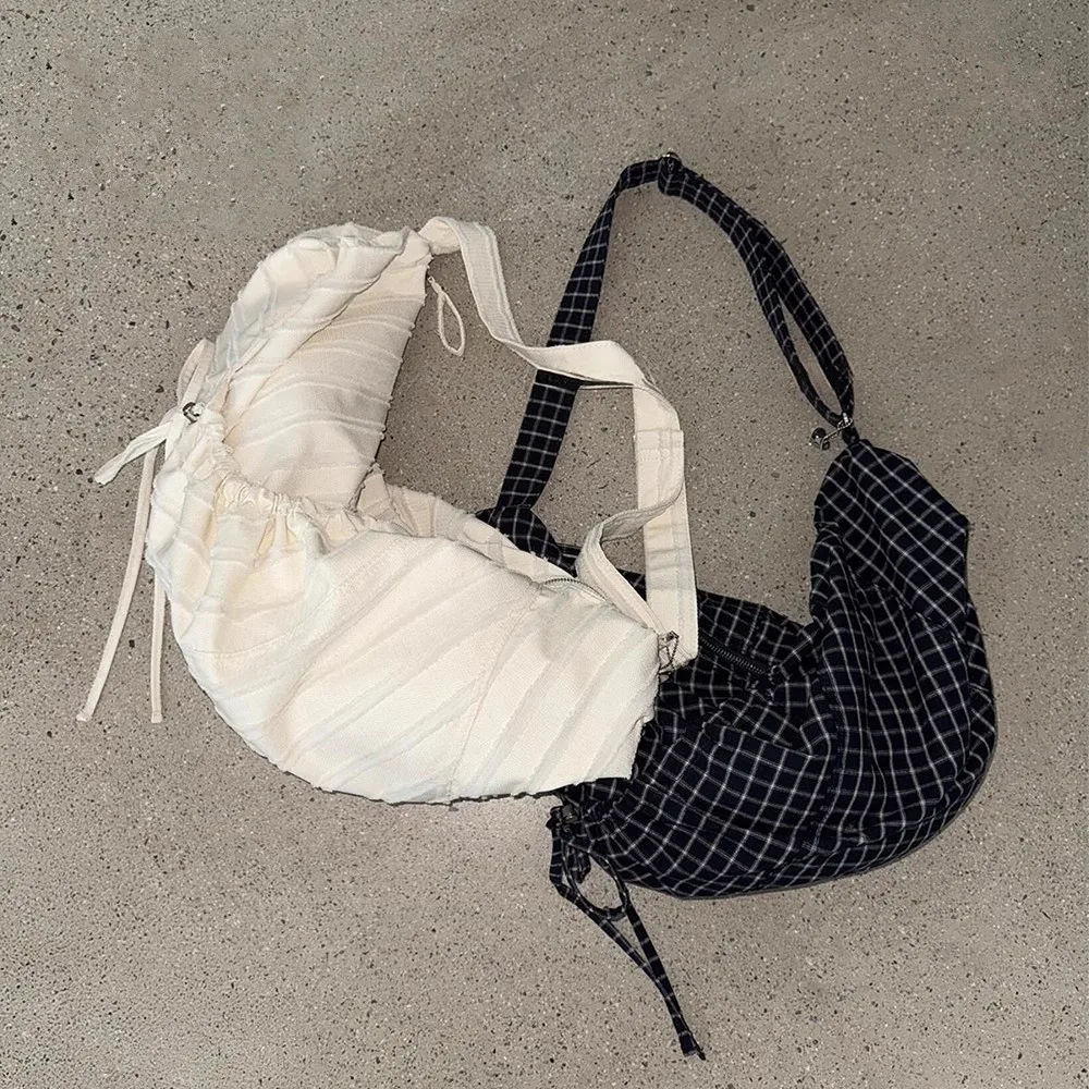 Casual Large Capaci Canvas Tote Bag Drawstring Single oulder Folded Woven Handle Quality Crossbody Bag Faionable Trendy Handbag