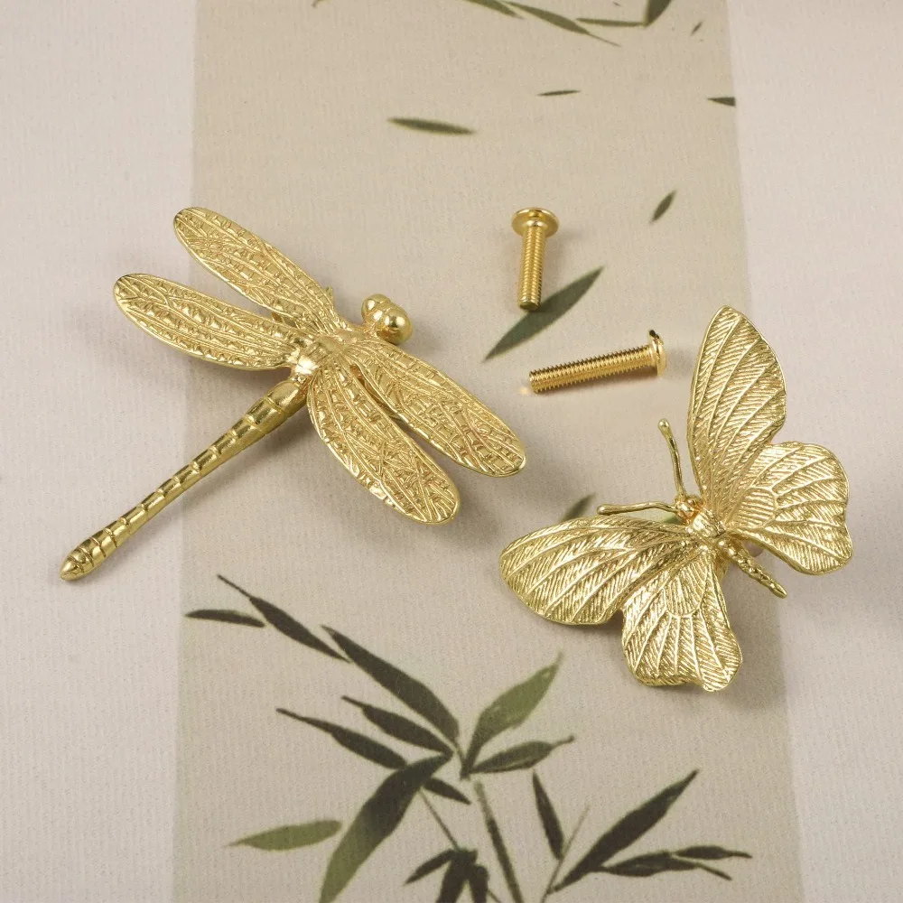 green emerald velvet dress Antique Gold Butterfly Shape Knobs (Set of 6) main image 1