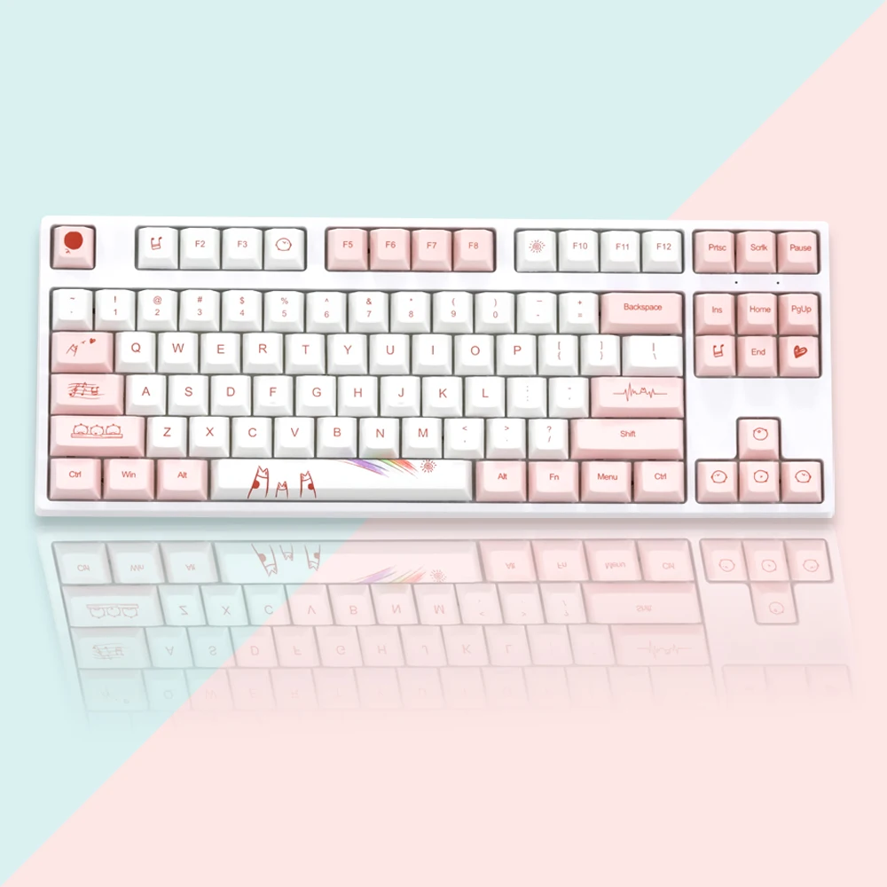 Chaves Sorte Porco Keycaps Cereja Perfil Rosa Branco Inglês Keycap Pbt Tintura Sublimação Teclado Mecânico para mx Switch 140