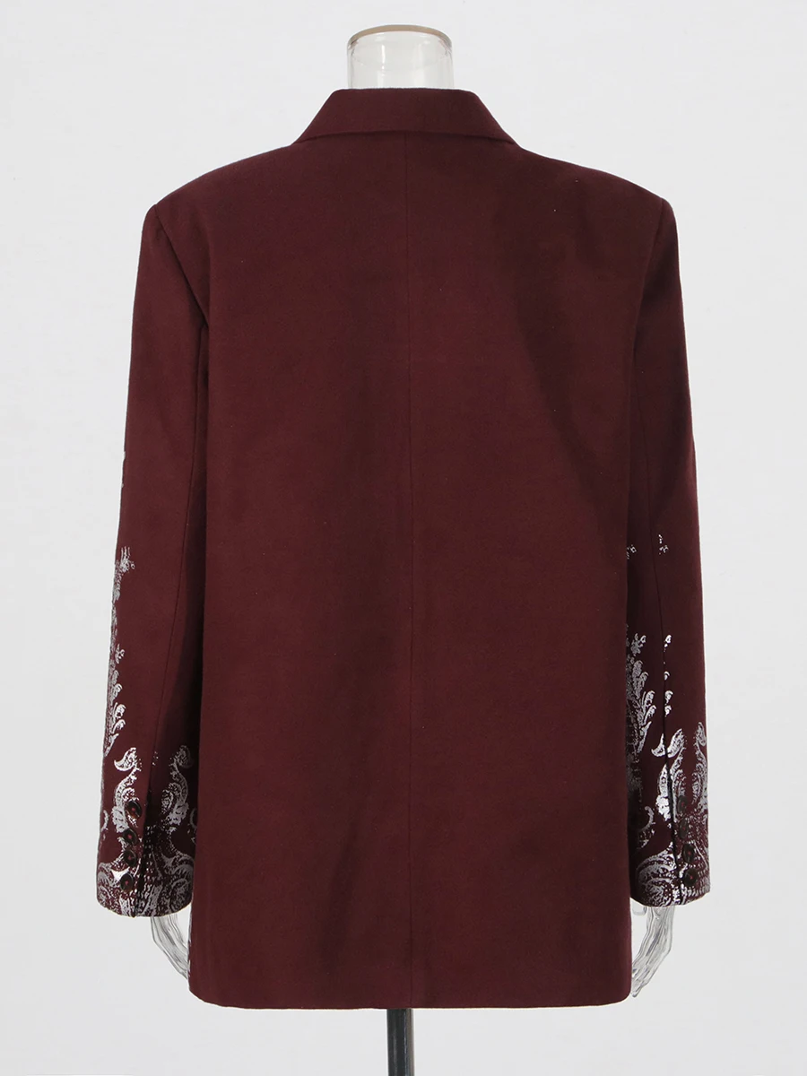 VGH Spliced Fashion Printing Blazers for Women Notched Collar Long Sleeve Patchwork Single Breasted Coats Female Temperament New 4