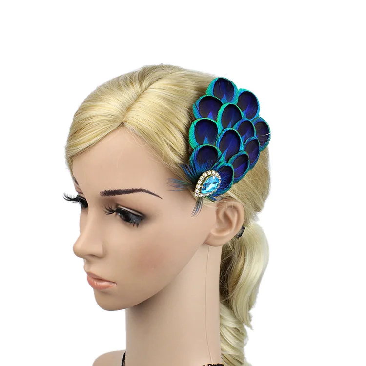 1920s Peacock Feather Fascinator Headband Clothing Hairpin Head Trim Side Clip Performance Party Event Accessories Bride