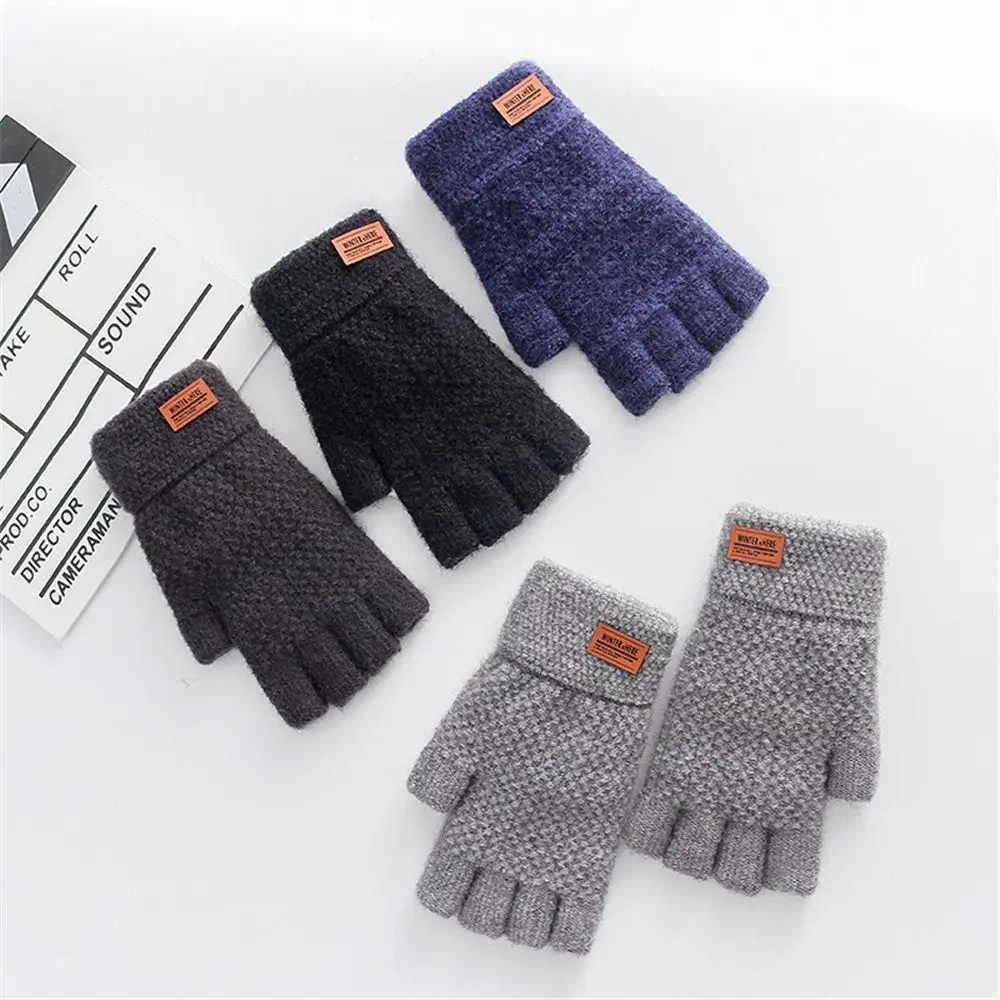 Office Thick Writting Winter Warm Driving Gloves Knitted Half Finger