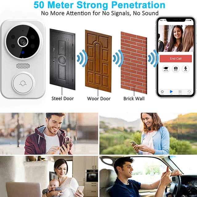 WiFi Video Doorbell Smart Home Door Bell Night Vision Wireless Visual Intercom Doorbell Two-Way Audio Visual Doorbell Monitoring 4