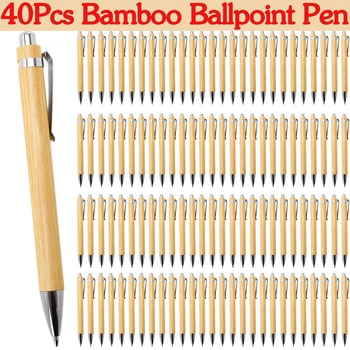 40 pezzi penna a sfera in bambù stilo penna a contatto forniture per ufficio e scuola penne e forniture per scrittura regali-inchiostro blu 1