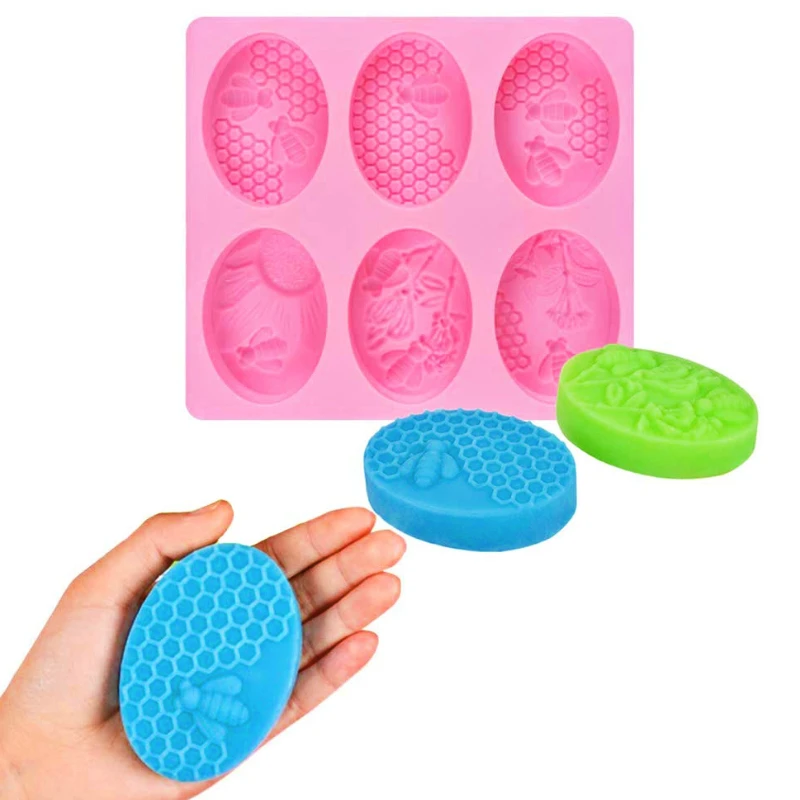Silicone Soap Mold 6 Cavities Bee Oval Honeycomb DIY Soap Making Kit Baking Candle Mold Gifts