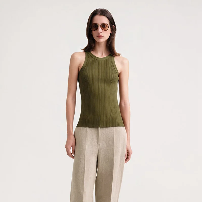 

Tot-Women's Knitted Vest, Stretch Slim, Round Neck, Sleeveless Pullover, Tank Tops, Sexy Streetwear, Spring, Summer, Y2k