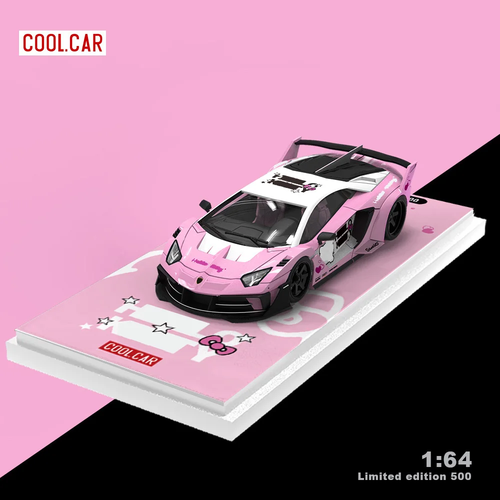 [Kitty p Car w f] Cool Car 1:64 GTEVO Pink Cat Painting Simulation Alloy Car Model for Collection&Display&Gift 