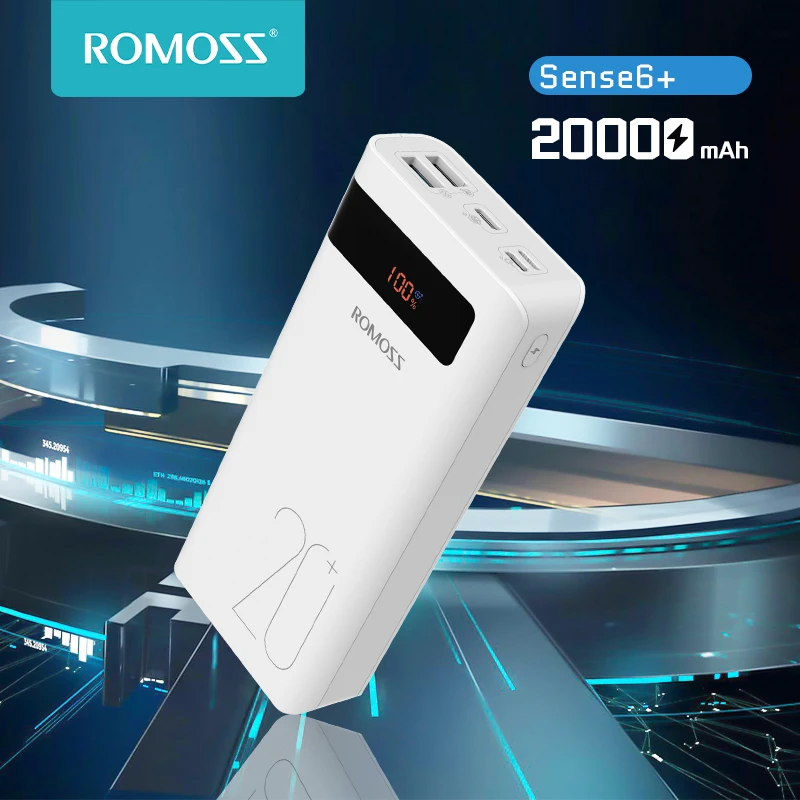 ROMOSS Sense6PS+ Power Bank 20000mAh USB Type C PD Fast Charging Powerbank Quick Charge 3.0 External Battery For Xiaomi iPhone power bank 10000