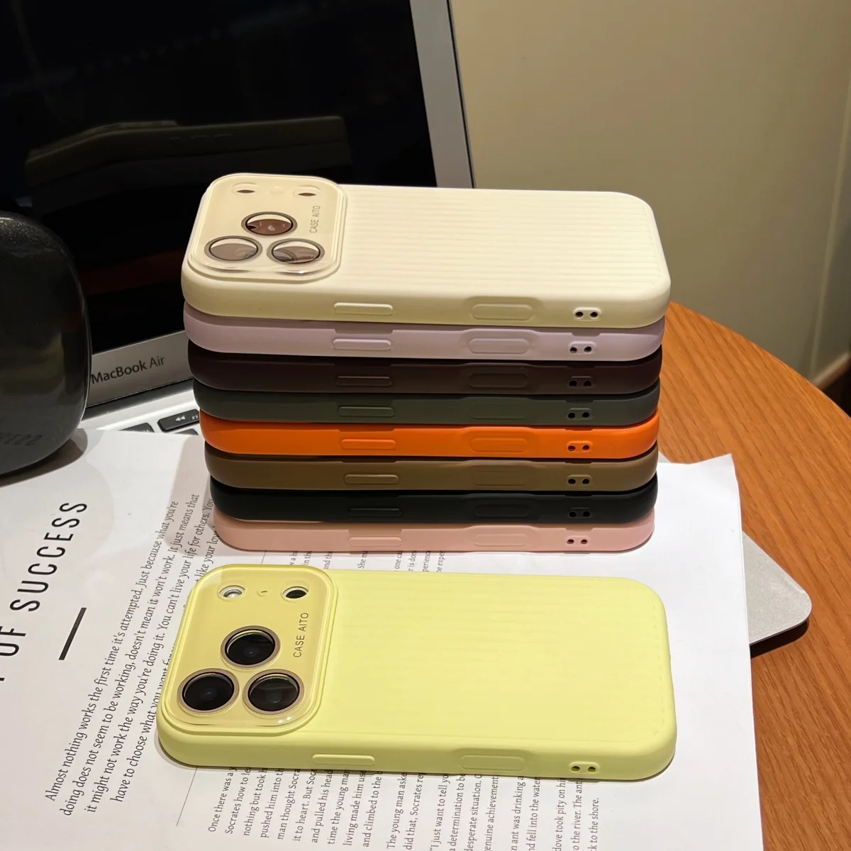 Corrugated Stripe Pattern Shockproof Phone Case with Large Window Camera Lens Protection