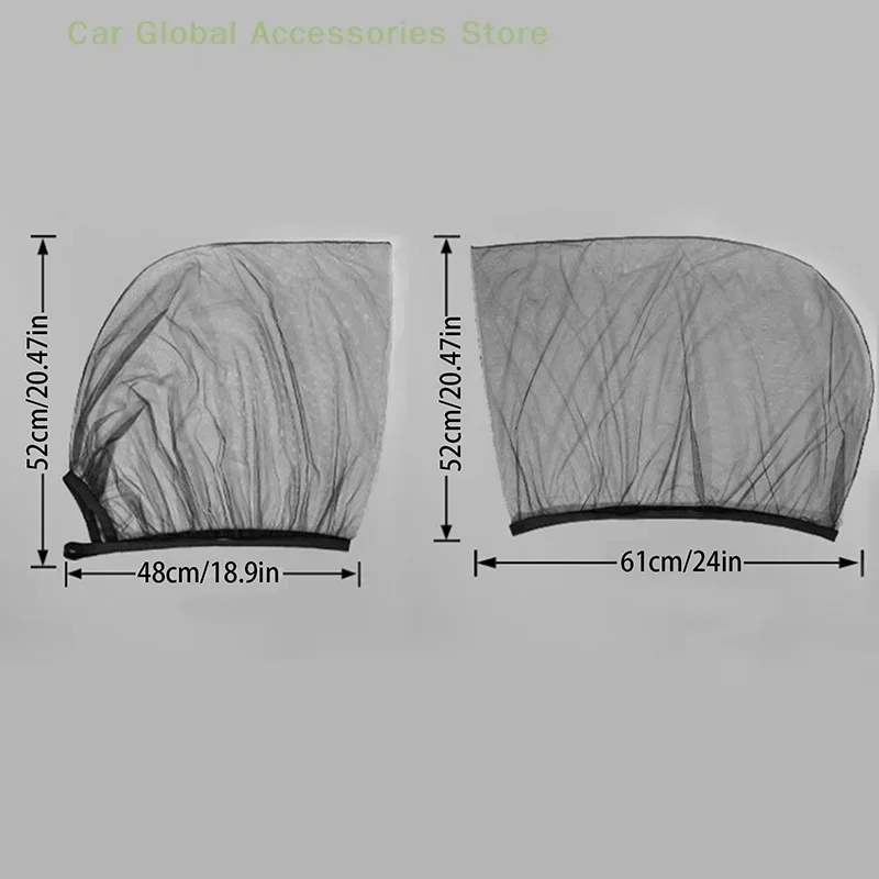 Car Sunshade Net Window Privacy Net Mosquito Net 2pcs/set With Buckle UV Protection Heat Reduction