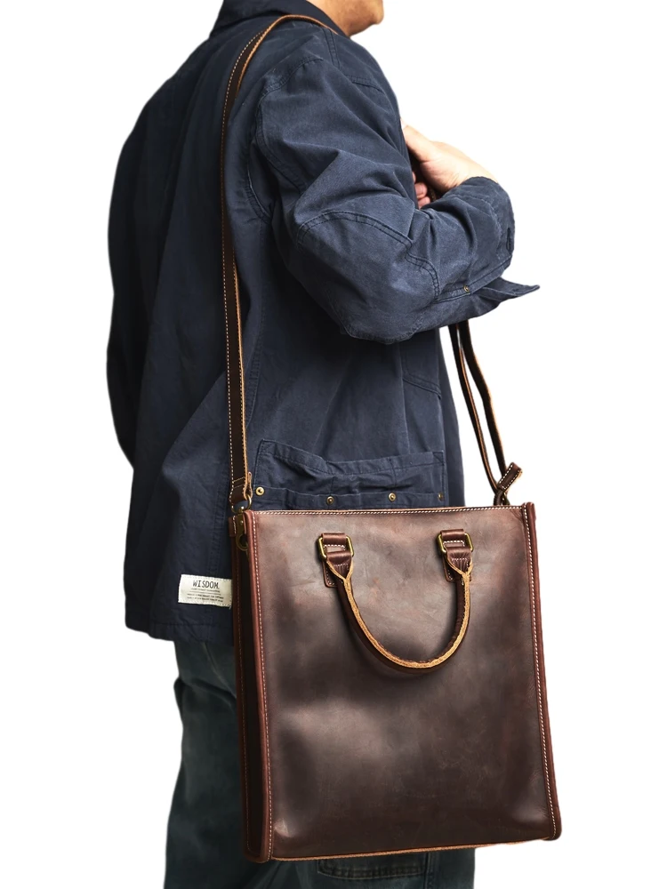 Vintage Echtes Leder männer Schulter Tasche Große Kapazität Totes Männer Handtasche Mode-Business Aktentasche Männliche Schulter Messenger – Detail 2