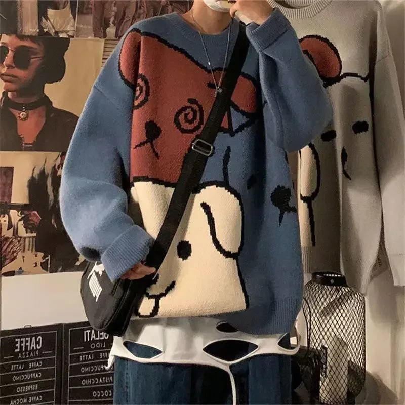 Sweater Men's Loose Autumn and Winter Cute Retro Men's Bottoming Shirt Fashion Trend Fashion Leisure Harajuku Pullover Knit 2021 spring autumn winter pullover cartoon pattern harajuku style sweater for men and women cute kawaii lazy couple knit sweater