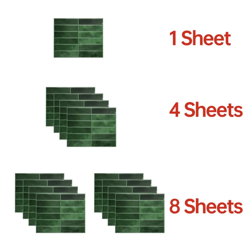 1/2/8 Sheets 3D Wall Sticker Self-adhesive Green Mosaic Peel Stick Wall Panel Backsplash for Kitchen Waterproof Tile Stickers wall stickers,self adhesive stickers,kitchen wall sticker,decorative tile stickers