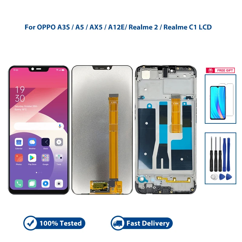 

Tested New For Oppo A3S LCD Display Touch Screen Digitizer Assembly Replacement A5 Display forOPPO A5 A3S AX5 A12E Realme 2 LCD